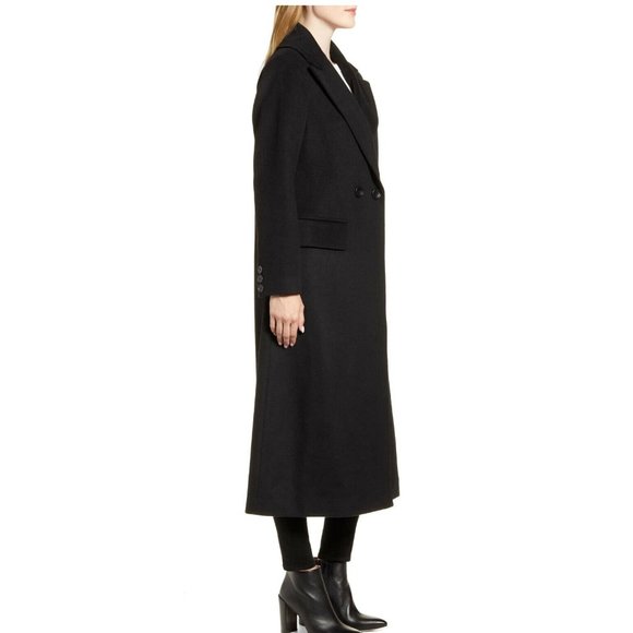 $500 KRISTEN BLAKE Double Breasted wool blend Maxi Long Coat BLACK - Picture 3 of 7